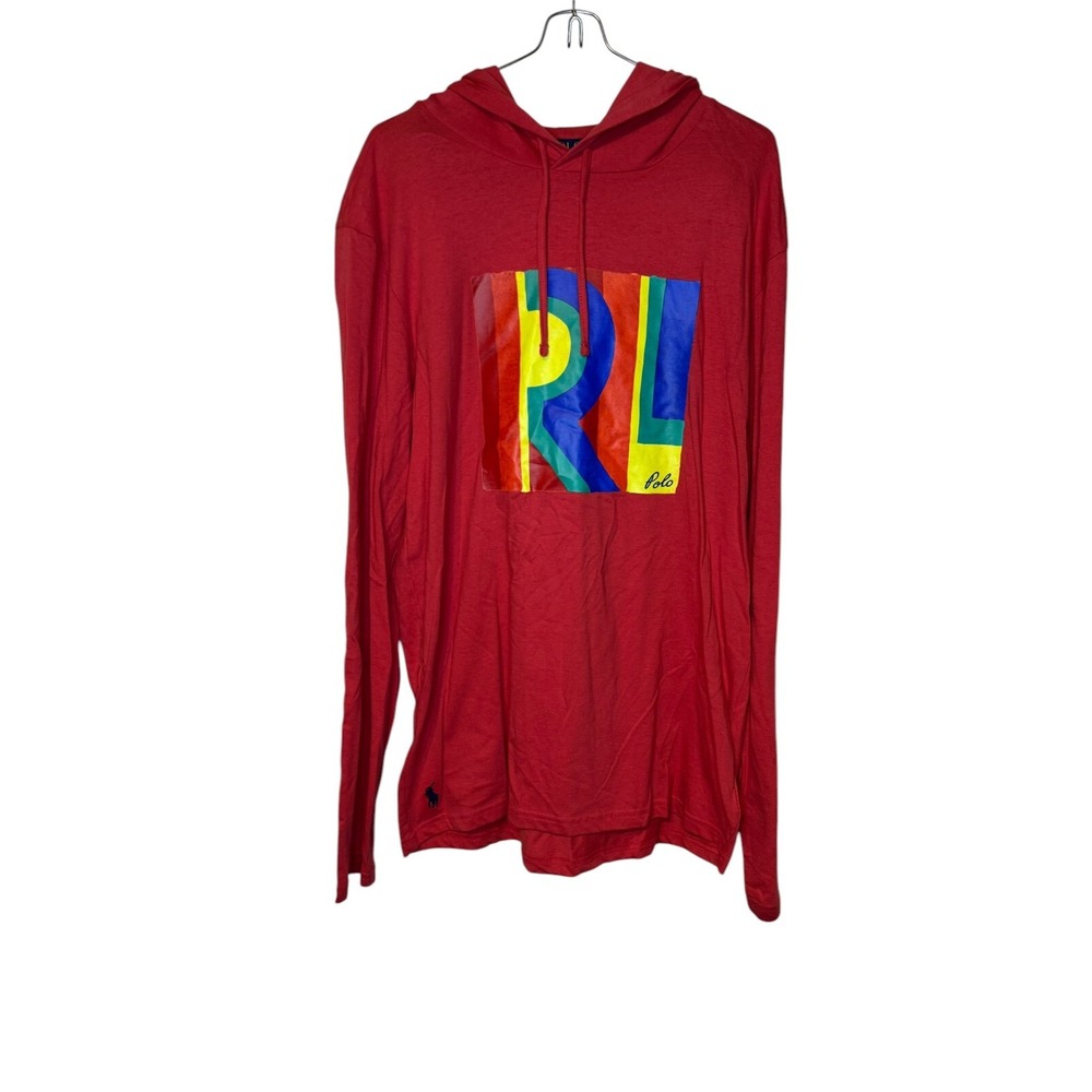 Polo Ralph Lauren Men T Shirt Longsleeve Hooded Logo Graphic Pullover Red Medium